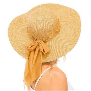 Wide Brim Floppy Hat With Chiffon Bow Tie ForWomen